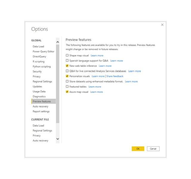 Power bi preview features Power bi preview features